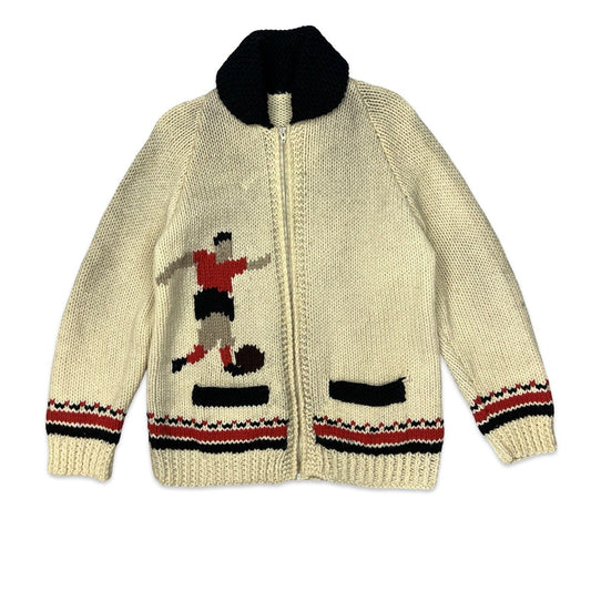 VTG 1950s MENS MARY MAXIM FOOTBALL SOCCER COWICHAN ROCKABILLY CARDIGAN M 40”