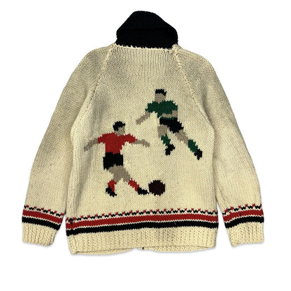 VTG 1950s MENS MARY MAXIM FOOTBALL SOCCER COWICHAN ROCKABILLY CARDIGAN M 40”