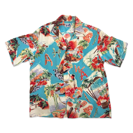 VTG BEAM TOKYO CREPE RAYON HAWAIIAN ALOHA SHIRT 50s SUNSURF TIKI ROCKABILLY S 38