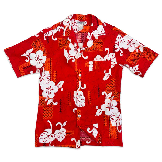 VTG 1976 COLLECTABLE HAWAIIAN ALOHA SHIRT HIBISCUS SELVEDGE TIKI ROCKABILLY L 42