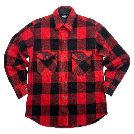 VTG 1960s USA THICK WOOL CPO JACKET SHIRT CHECK PLAID ROCKABILLY HOT ROD S 38”