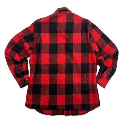 VTG 1960s USA THICK WOOL CPO JACKET SHIRT CHECK PLAID ROCKABILLY HOT ROD S 38”