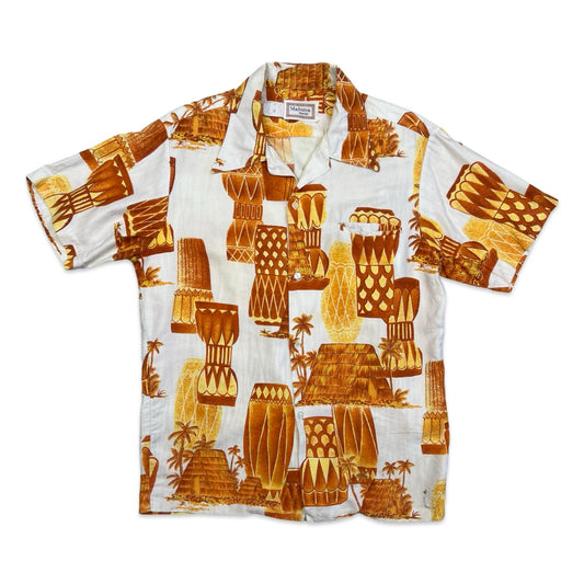 VTG 1960s MALUNA HAWAIIAN MADE ALOHA SHIRT COTTON TIKI ROCKABILLY S 38”