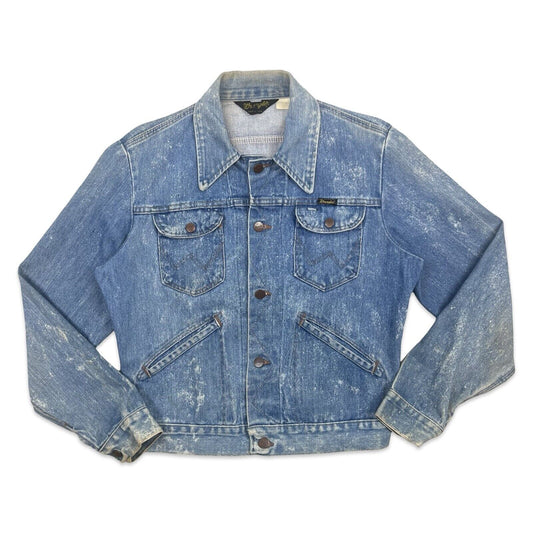 VTG 1970s USA MADE WRANGLER DENIM WESTERN JACKET V COOL BLEACH WASH S 38”