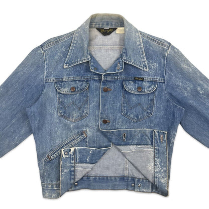 VTG 1970s USA MADE WRANGLER DENIM WESTERN JACKET V COOL BLEACH WASH S 38”