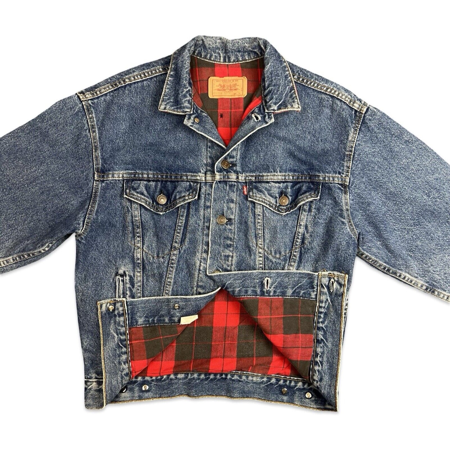 VTG 90s USA MADE LEVIS FLANEL LINED TYPE 3 TRUCKER DENIM JACKET ROCKABILLY S 38”