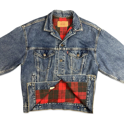 VTG 90s USA MADE LEVIS FLANEL LINED TYPE 3 TRUCKER DENIM JACKET ROCKABILLY S 38”