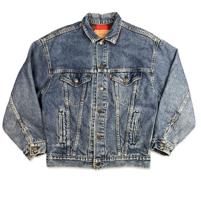 VTG 90s USA MADE LEVIS FLANEL LINED TYPE 3 TRUCKER DENIM JACKET ROCKABILLY S 38”
