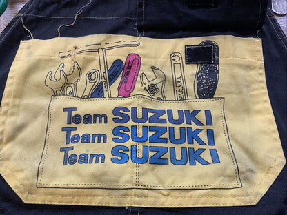 VTG 1980s TEAM SUZUKI MOTORCYCLE RACING MECHANIC COTTON DUNGAREES JAPANESE 36”W