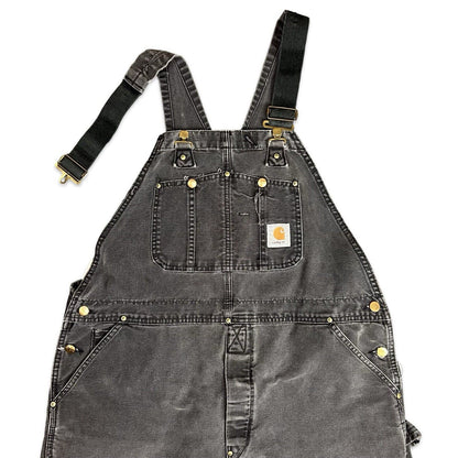 VTG USA CARHARTT FADED BLACK DUCK CANVAS DUNGAREES OVERALLS ROCKABILLY 39 W 28 L