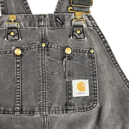 VTG USA CARHARTT FADED BLACK DUCK CANVAS DUNGAREES OVERALLS ROCKABILLY 39 W 28 L