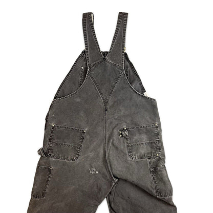 VTG USA CARHARTT FADED BLACK DUCK CANVAS DUNGAREES OVERALLS ROCKABILLY 39 W 28 L