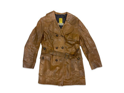 VTG RARE 40s 50s SWEDISH GOATSKIN DOUBLE BREASTED TAN LEATHER COAT JACKET S 36”