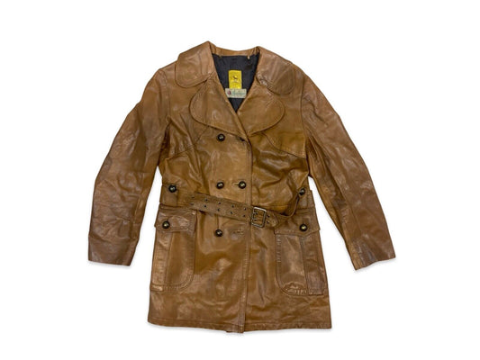 VTG RARE 40s 50s SWEDISH GOATSKIN DOUBLE BREASTED TAN LEATHER COAT JACKET S 36”