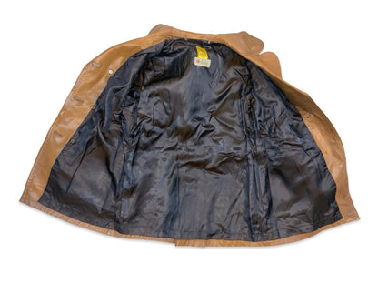 VTG RARE 40s 50s SWEDISH GOATSKIN DOUBLE BREASTED TAN LEATHER COAT JACKET S 36”