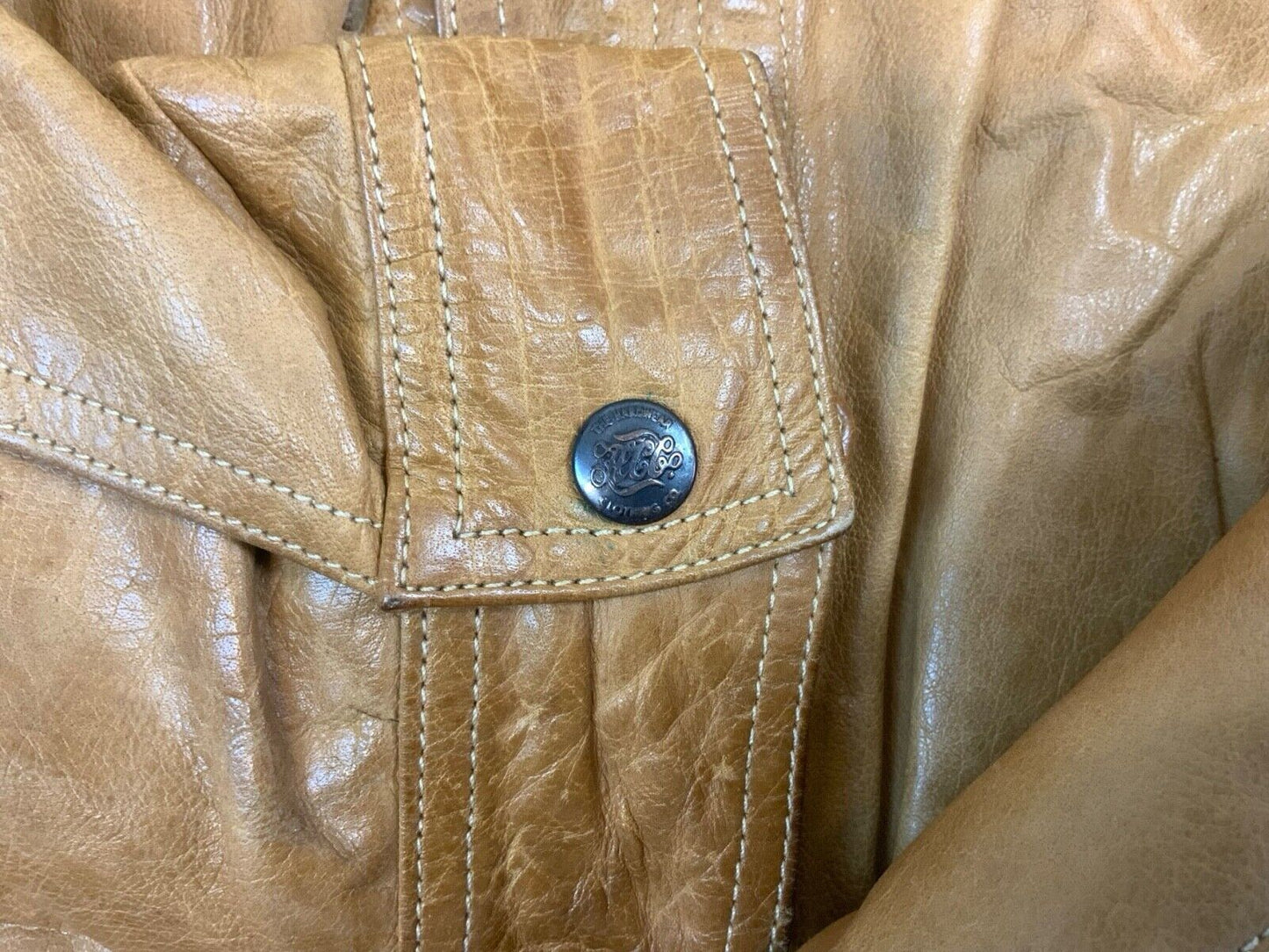 VTG TAN LEATHER HARDWEAR CLOTHING CO LEATHER BOMBER JACKET AERO ZIPS S 36”