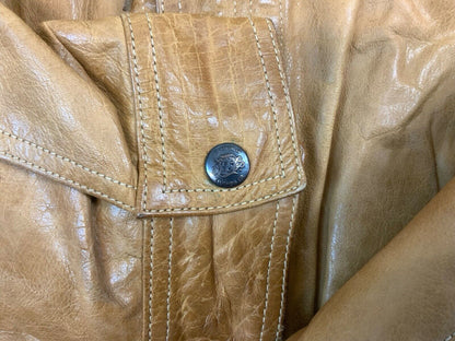 VTG TAN LEATHER HARDWEAR CLOTHING CO LEATHER BOMBER JACKET AERO ZIPS S 36”