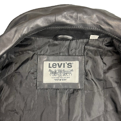 VTG STYLE LEVIS BLACK SOFT LEATHER JACKET LINED 4 POCKET BUTTON DOWN L 42”