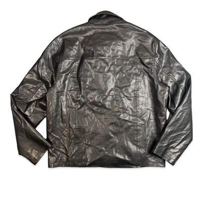 VTG STYLE LEVIS BLACK SOFT LEATHER JACKET LINED 4 POCKET BUTTON DOWN L 42”
