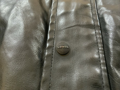VTG STYLE LEVIS BLACK SOFT LEATHER JACKET LINED 4 POCKET BUTTON DOWN L 42”