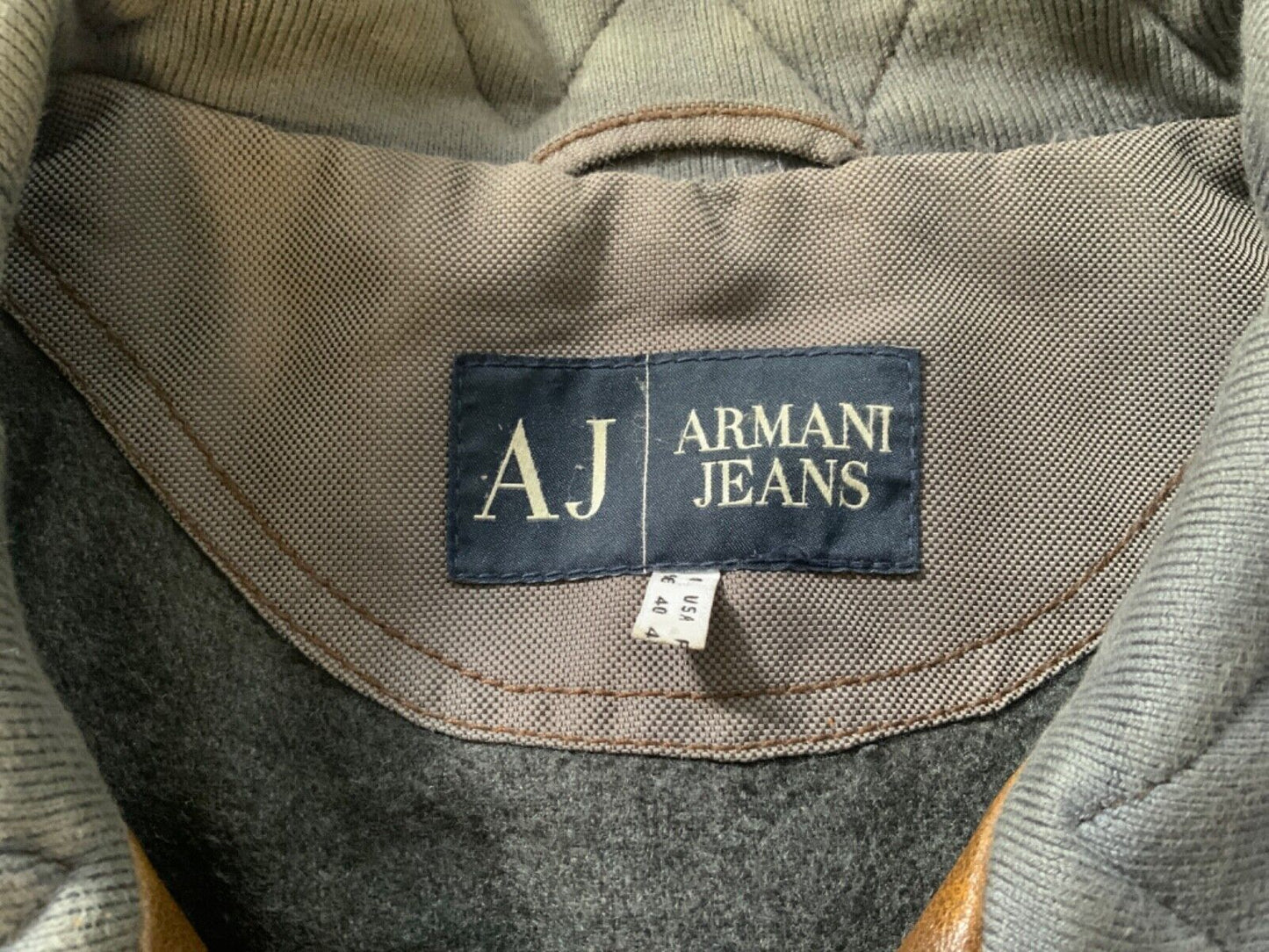 VTG 90s ARMANI JEANS BROWN FAUX LEATHER JACKET  WOOL BLANKET LINED M 40”
