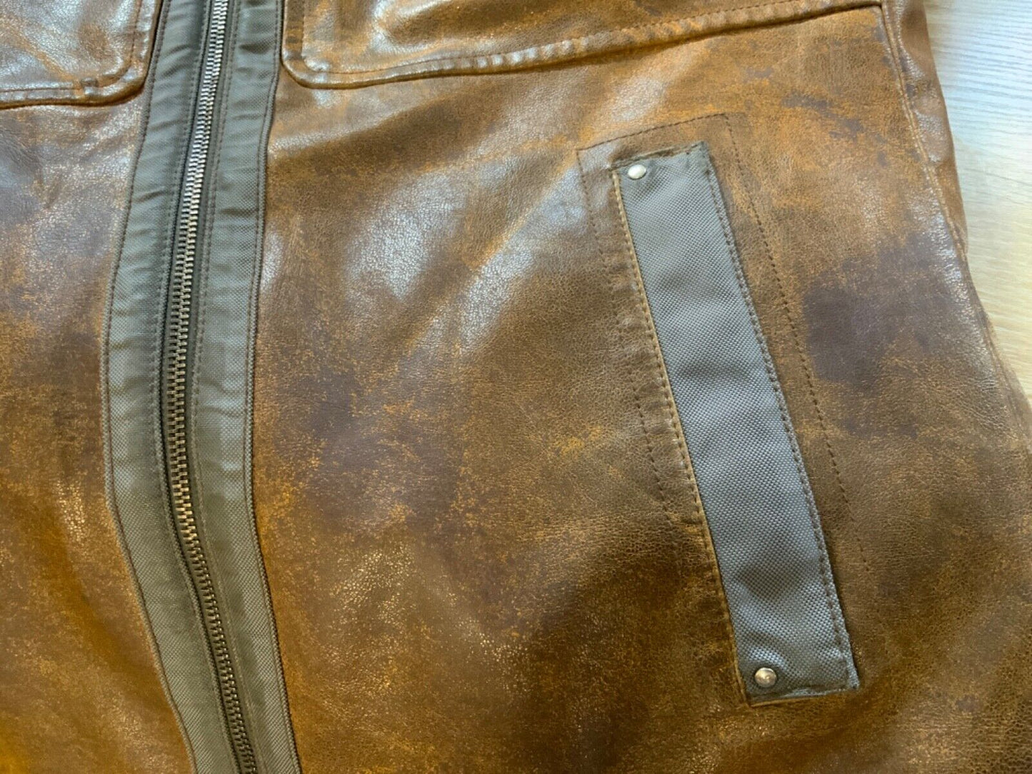 VTG 90s ARMANI JEANS BROWN FAUX LEATHER JACKET  WOOL BLANKET LINED M 40”