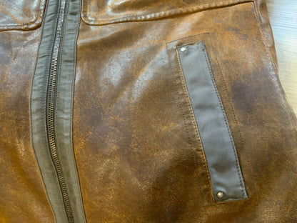 VTG 90s ARMANI JEANS BROWN FAUX LEATHER JACKET  WOOL BLANKET LINED M 40”
