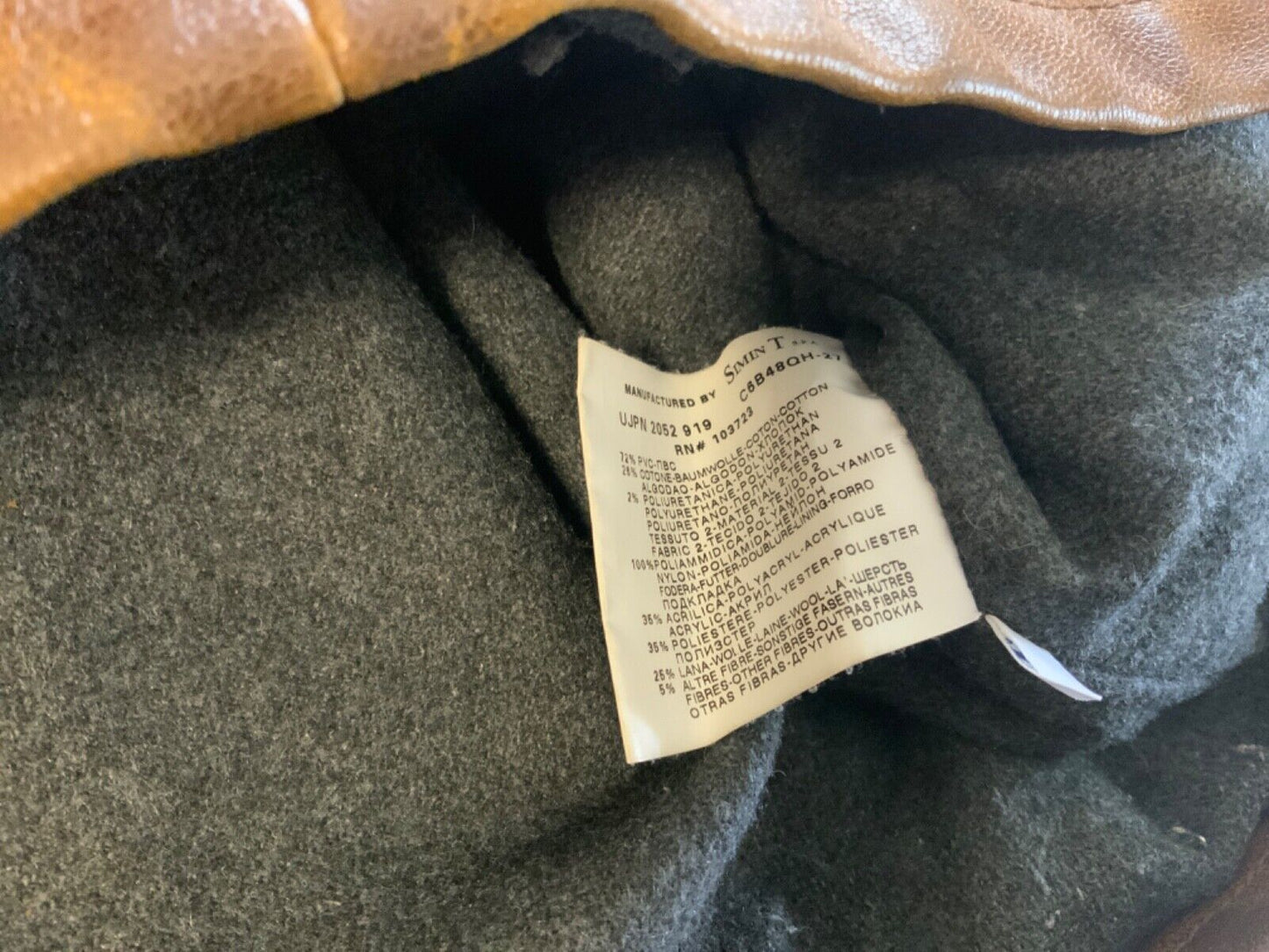 VTG 90s ARMANI JEANS BROWN FAUX LEATHER JACKET  WOOL BLANKET LINED M 40”