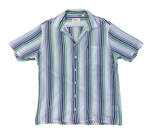 VINTAGE 90s 00s YSL STRIPED SHIRT WHITE GREEN BLUE SIZE LARGE