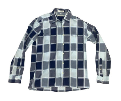 VINTAGE 90s 00s DIOR BLUE NAVY WHITE LONG SLEEVE BUTTON UP CHECKED SHIRT M