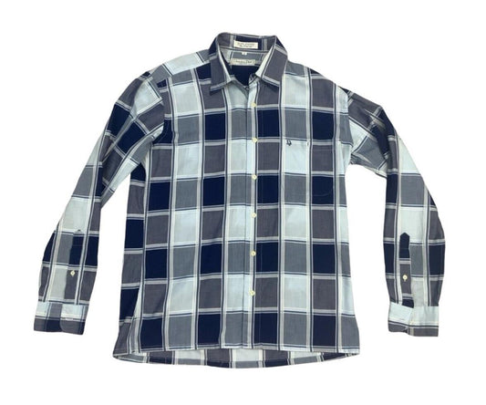 VINTAGE 90s 00s DIOR BLUE NAVY WHITE LONG SLEEVE BUTTON UP CHECKED SHIRT M