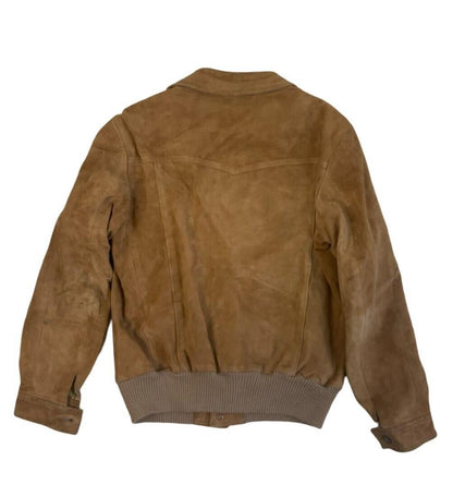 VTG 1970s SOFT SUEDE TAN WESTERN BOMBER JACKET  BUTTON DOWN BIG COLLARS MOD S 38