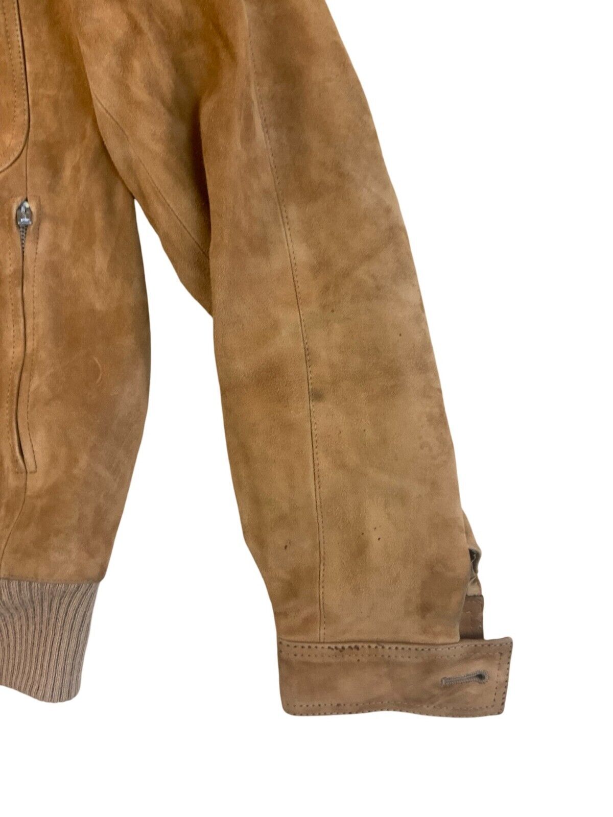 VTG 1970s SOFT SUEDE TAN WESTERN BOMBER JACKET  BUTTON DOWN BIG COLLARS MOD S 38