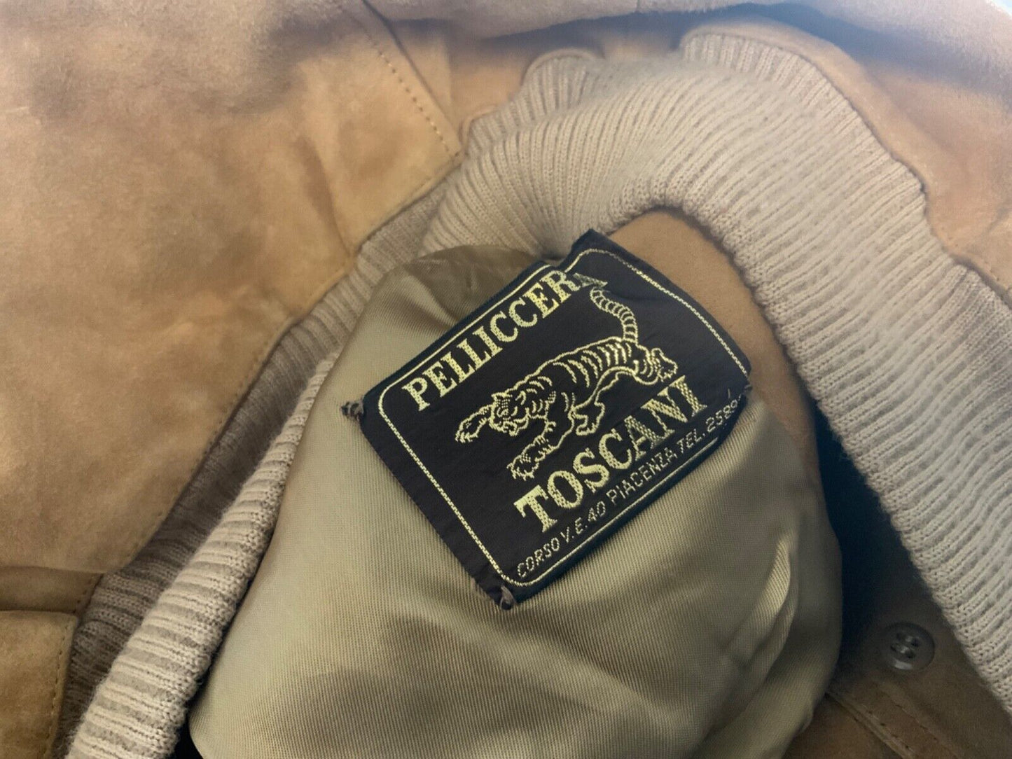 VTG 1970s SOFT SUEDE TAN WESTERN BOMBER JACKET  BUTTON DOWN BIG COLLARS MOD S 38