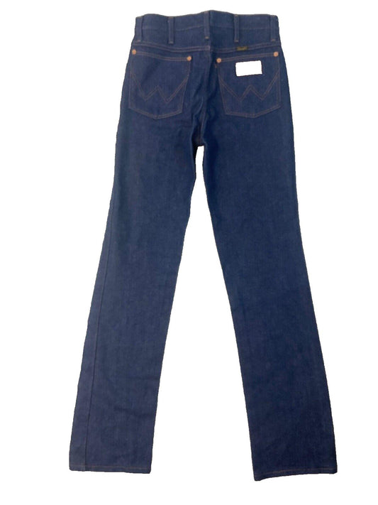 VTG 70s DEADSTOCK WRANGLER STIFF INDIGO JEANS SLIM BOOT CUT COWBOY 28W 34L