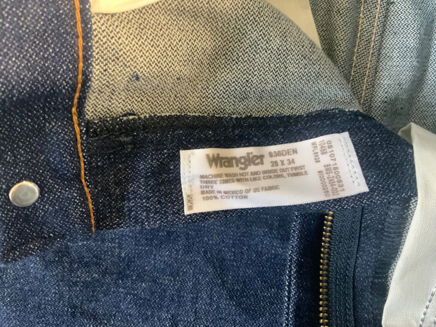 VTG 70s DEADSTOCK WRANGLER STIFF INDIGO JEANS SLIM BOOT CUT COWBOY 28W 34L