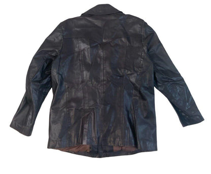 VTG 1970s V COOL LEATHER JACKET BLAZER LARGE ROUND COLLARS DISCO 4 POCKET L 42”