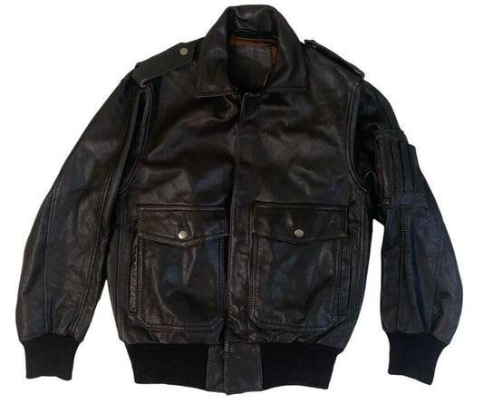 VTG A-2 USAF US MILITARY STYLE HEAVY BROWN LEATHER BOMBER JACKET ROCKABILLY S 36