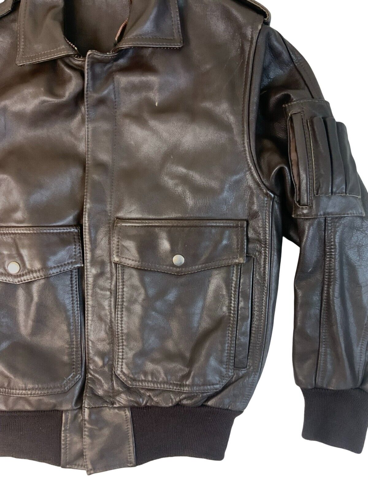 VTG A-2 USAF US MILITARY STYLE HEAVY BROWN LEATHER BOMBER JACKET ROCKABILLY S 36