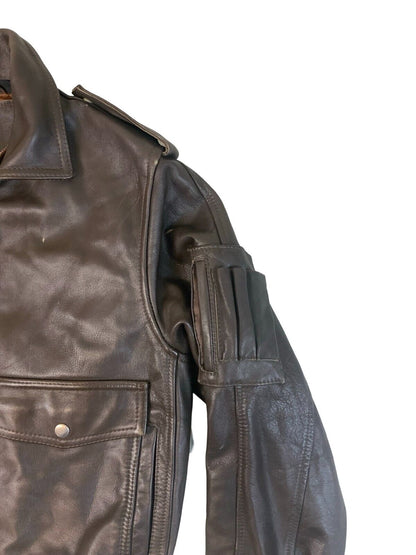 VTG A-2 USAF US MILITARY STYLE HEAVY BROWN LEATHER BOMBER JACKET ROCKABILLY S 36