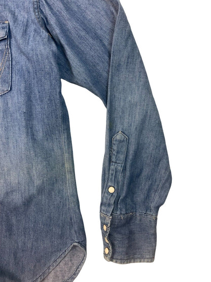 VTG EARLY 70S WRANGLER DENIM PEARL SNAP WESTERN SHIRT SINGLESTITCH TAILORED L 42