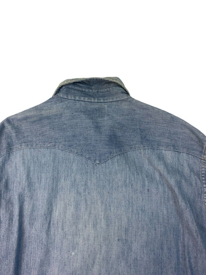 VTG EARLY 70S WRANGLER DENIM PEARL SNAP WESTERN SHIRT SINGLESTITCH TAILORED L 42