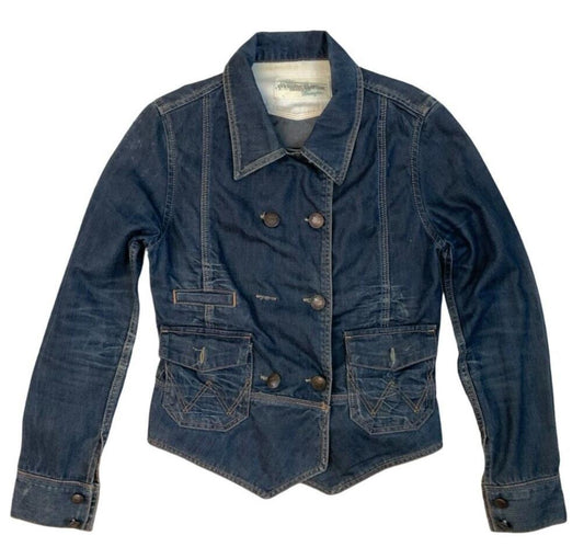 LADIES WRANGLER EYE CANDY SASSY LADY WESTERN DENIM JACKET DOUBLE BREASTED xS 34