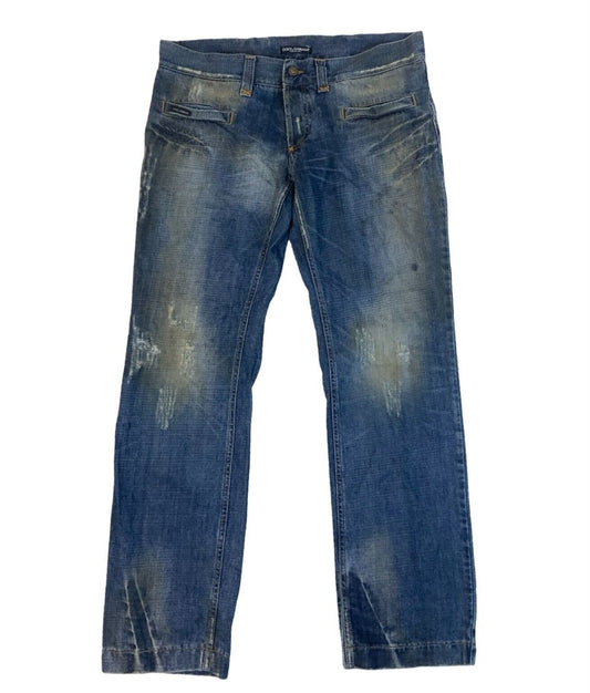 VINTAGE DOLCE AND GABBANA DISTRESSED STRAIGHT LEG JEANS MID BLUE WASH 38W 33L
