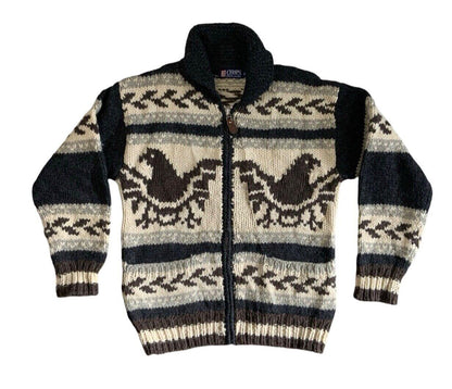 VTG NATIVE RALPH LAUREN CHAPS HAND KNIT COWICHAN CARDIGAN INDIAN ROCKABILLY M 40