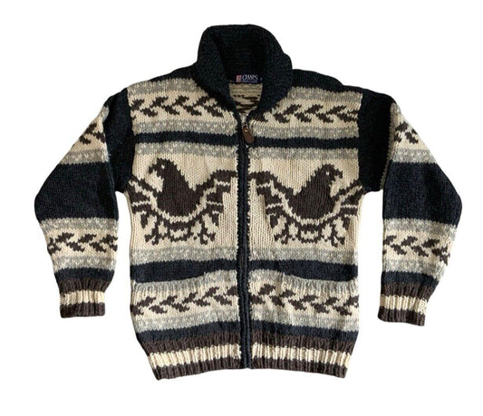 VTG NATIVE RALPH LAUREN CHAPS HAND KNIT COWICHAN CARDIGAN INDIAN ROCKABILLY M 40