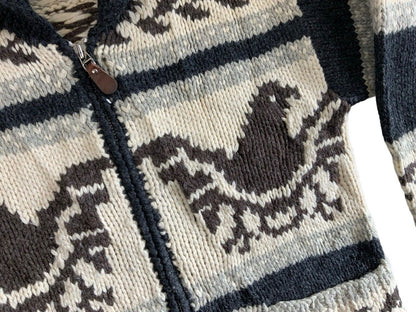VTG NATIVE RALPH LAUREN CHAPS HAND KNIT COWICHAN CARDIGAN INDIAN ROCKABILLY M 40
