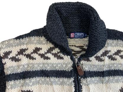 VTG NATIVE RALPH LAUREN CHAPS HAND KNIT COWICHAN CARDIGAN INDIAN ROCKABILLY M 40