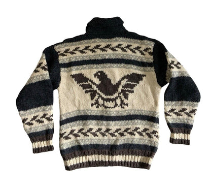 VTG NATIVE RALPH LAUREN CHAPS HAND KNIT COWICHAN CARDIGAN INDIAN ROCKABILLY M 40