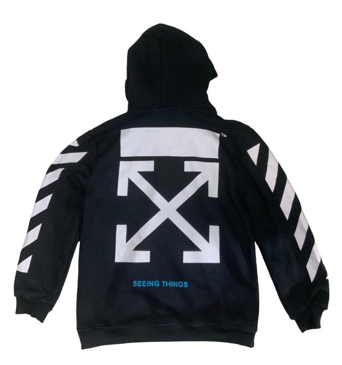 OFF WHITE MAIN LABEL BACK GRAPHIC PRINT BLACK HOODIE SIZE M